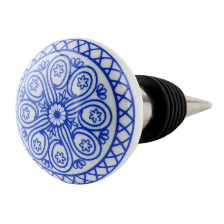 Blue Wheel Flat Ceramic Wine Bottle Stopper